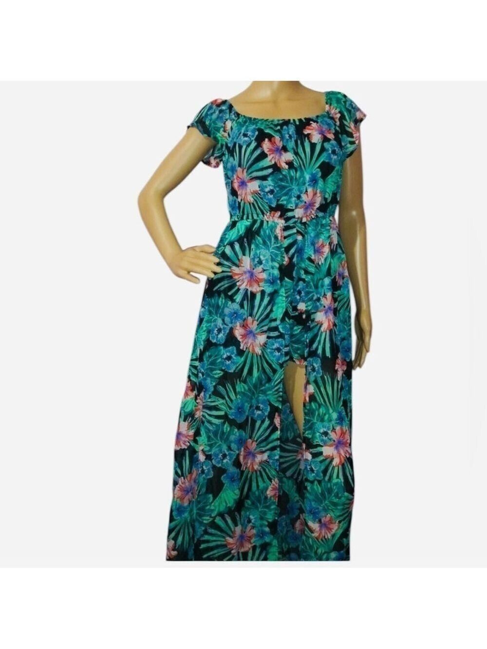 Toxik3 Romper Dress Tropical Floral Beach Sheer Shorts Underneath Size M NWT